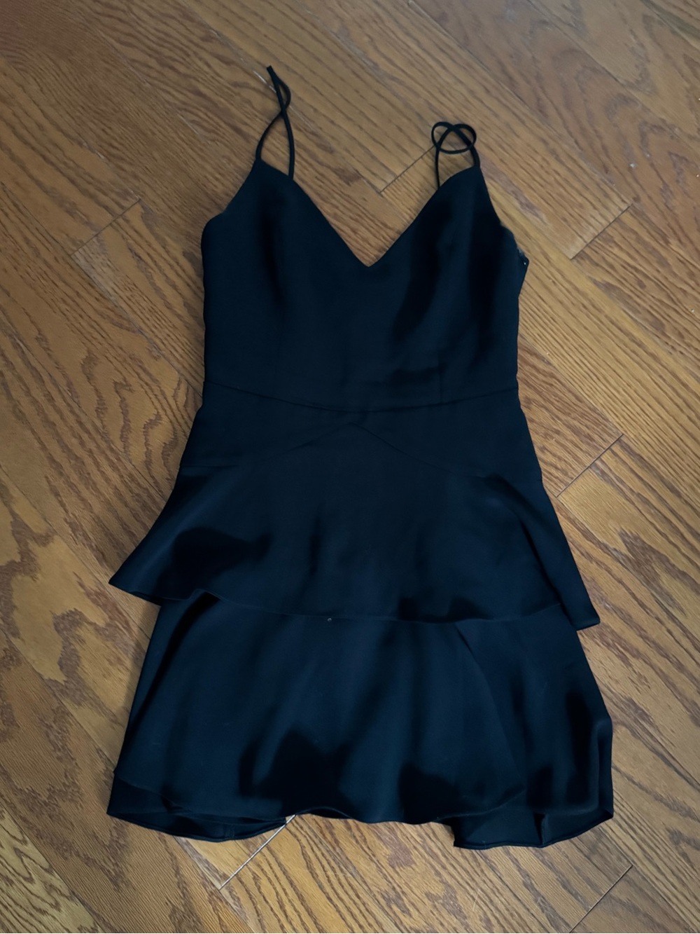 Amanda Uprichard Black Tiered Satin Slip Dress